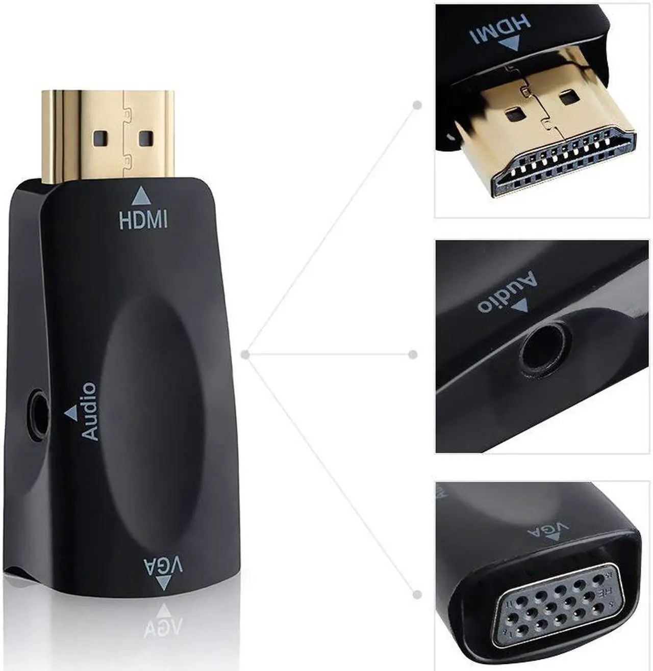 Alt view image 4 of 7 - ESTONE HDMI to VGA Converter Adapter with 3.5mm Audio Port For PC Laptop TV Box Computer Display Projector and Other HDMI Input Devices - Black
