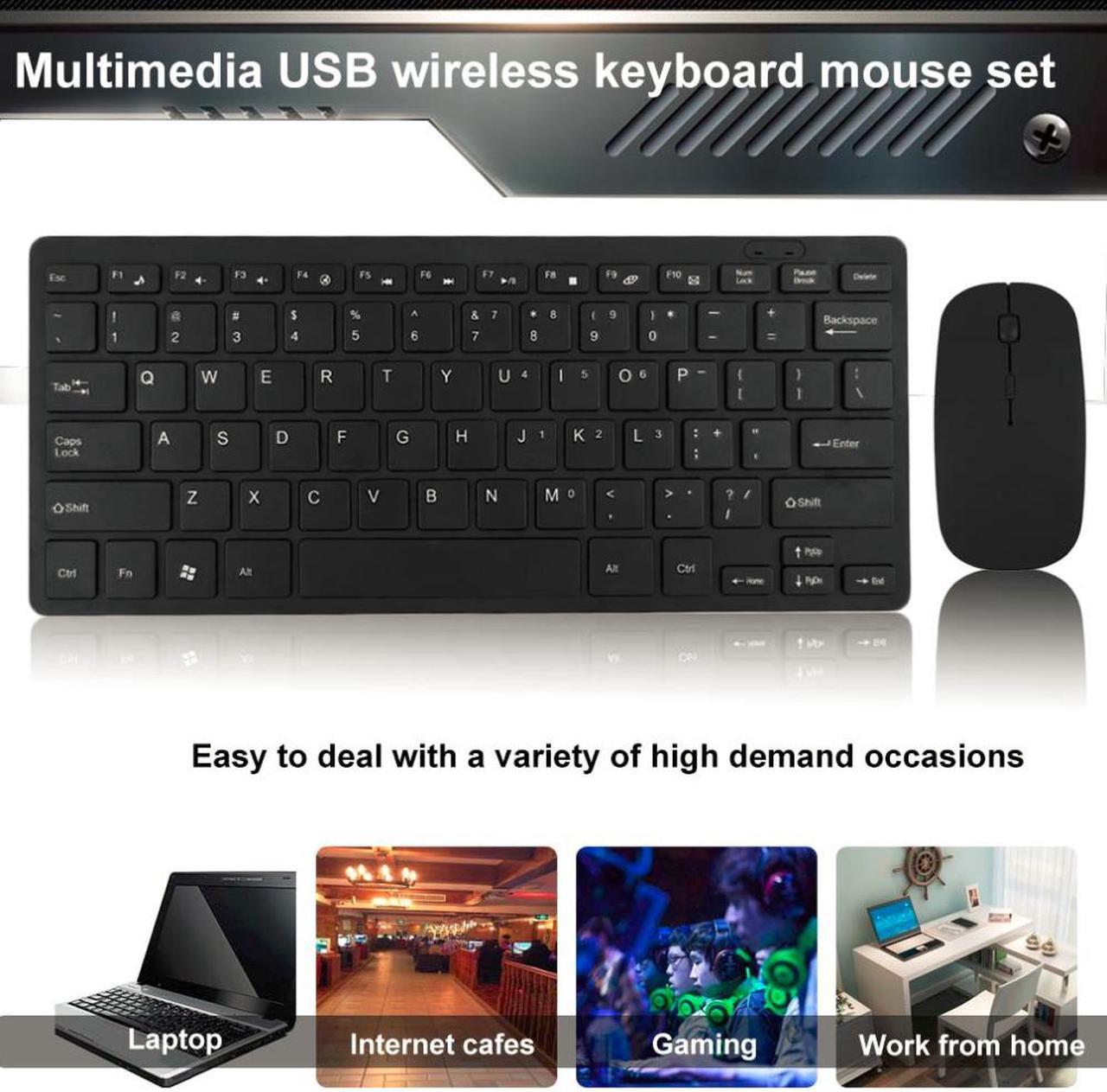 ESTONE 2.4G Wireless Keyboard and Mouse Combo, Keyboard and Mouse Mini Multimedia Keyboard Mouse Combo Set For Notebook Laptop Mac Desktop PC TV Office Supplies-Black