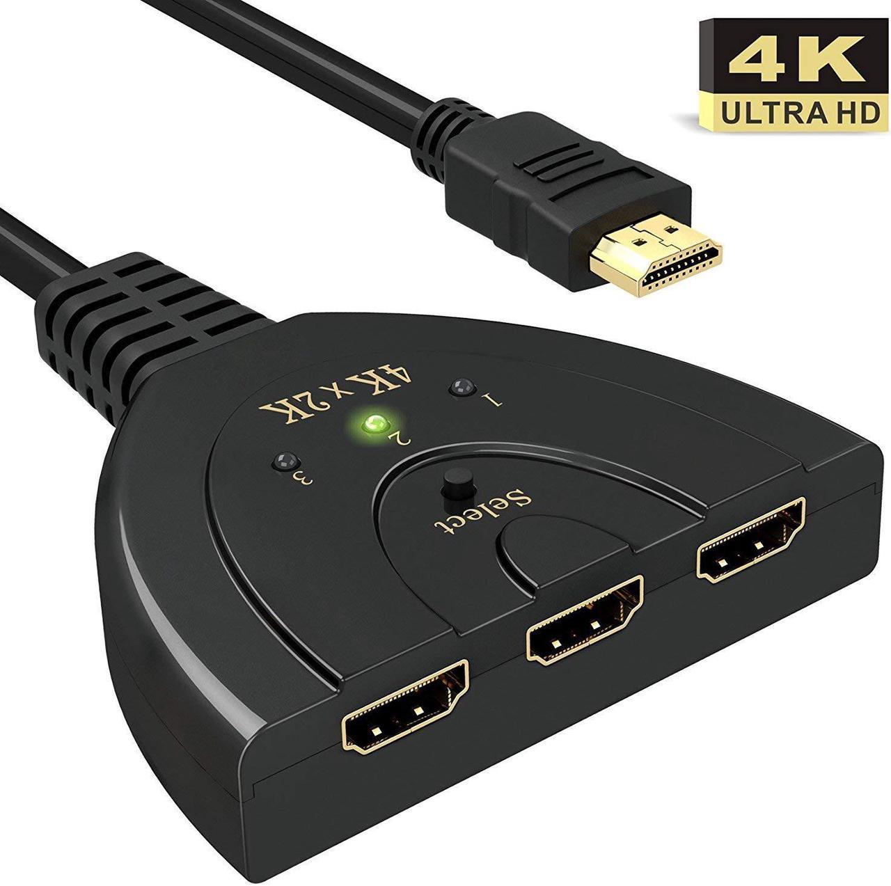 ESTONE HDMI Switch 3 Port HDMI Hub Support 4K 1080P 3D for Xbox 360, PS3/4, Blu-Ray, DVD Player, PC, Laptop