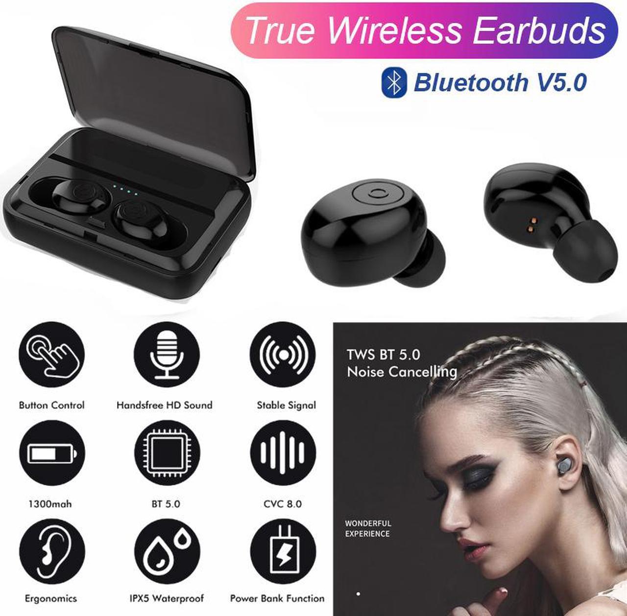 ESTONE Wireless Earbuds,  TWS Bluetooth 5.0 Headphones Premium IPX7 Waterproof Headphones Mini in-Ear 3D Stereo Sound Wireless Earphone, with 1200mAh Charging Case, Black