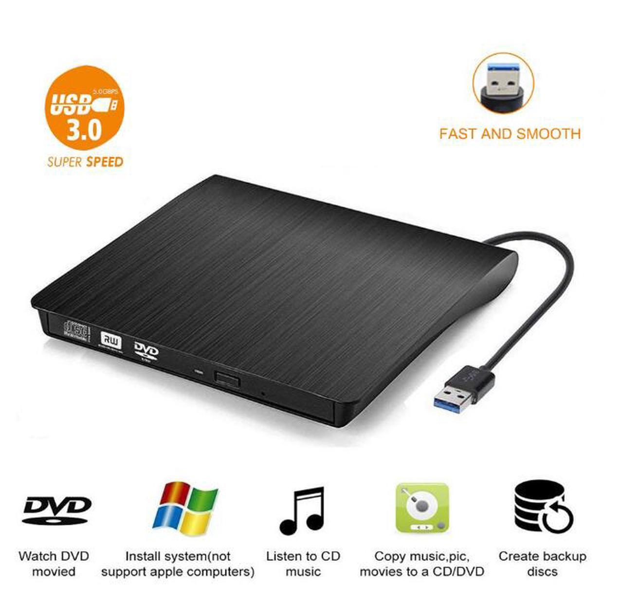 ESTONE External DVD Drive USB 3.0 Portable CD DVD RW Drive/Writer/Burner Optical Player, Compatible for Windows 10 Laptop Mac MacBook Pro Air iMac HP Dell LG Asus Acer Lenovo Thinkpad , Black