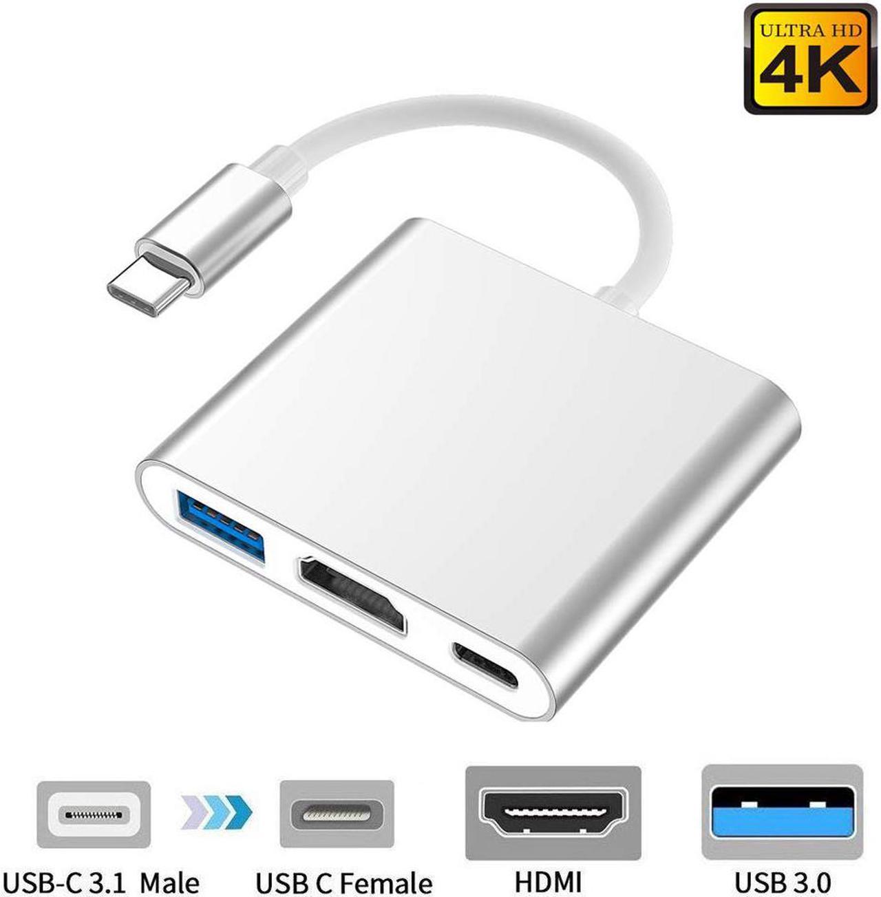 ESTONE USB-C to HDMI Adapter,USB 3.1 Type C to HDMI 4K Multiport AV Converter with USB 3.0 Port and USB C Charging Port Compatible MacBook Pro/Chromebook Pixel/Projector/Monitor