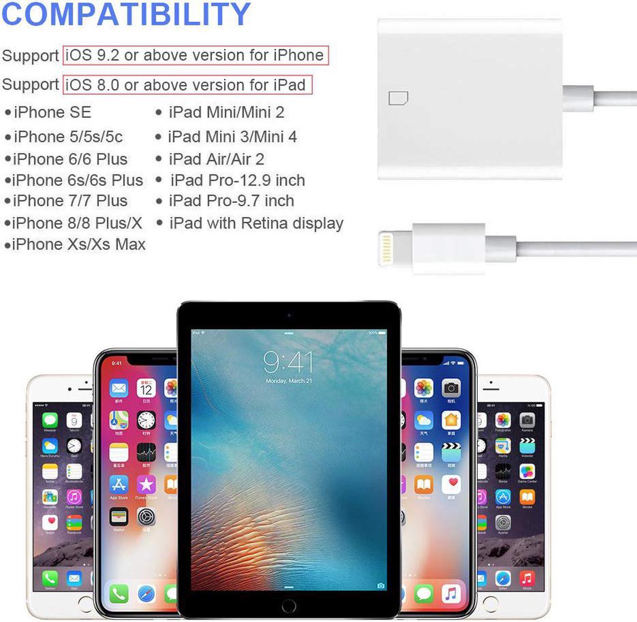 Alt view image 5 of 7 - ESTONE SD Card Camera Reader Adapter for iPhone iPad [Support iOS 9.2 or up] Trail Game Camera Card Viewer Reader for iPhone 5/5s/6/6s/6Plus/7/7s/7Plus/8/8Plus/X/XS/iPad Mini/Air,No APP Needed