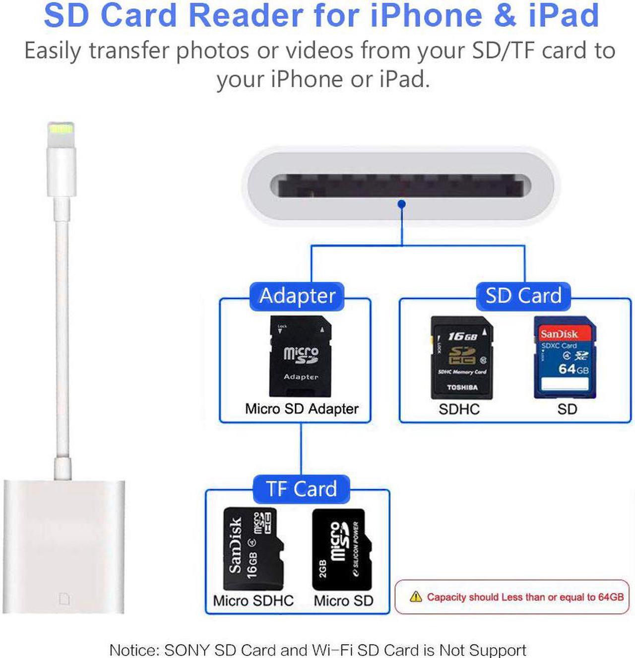 Alt view image 3 of 7 - ESTONE SD Card Camera Reader Adapter for iPhone iPad [Support iOS 9.2 or up] Trail Game Camera Card Viewer Reader for iPhone 5/5s/6/6s/6Plus/7/7s/7Plus/8/8Plus/X/XS/iPad Mini/Air,No APP Needed