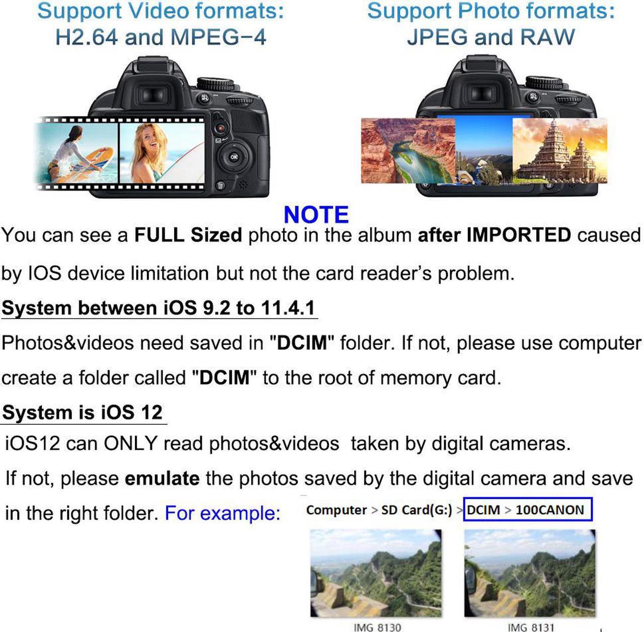 Alt view image 5 of 7 - ESTONE SD Card Reader, Digital Camera Reader Adapter Compatible with iPhone/iPad [Support iOS 9.2 or up], Trail Game Camera Viewer Compatible with iPhone/iPad, No App Required - White