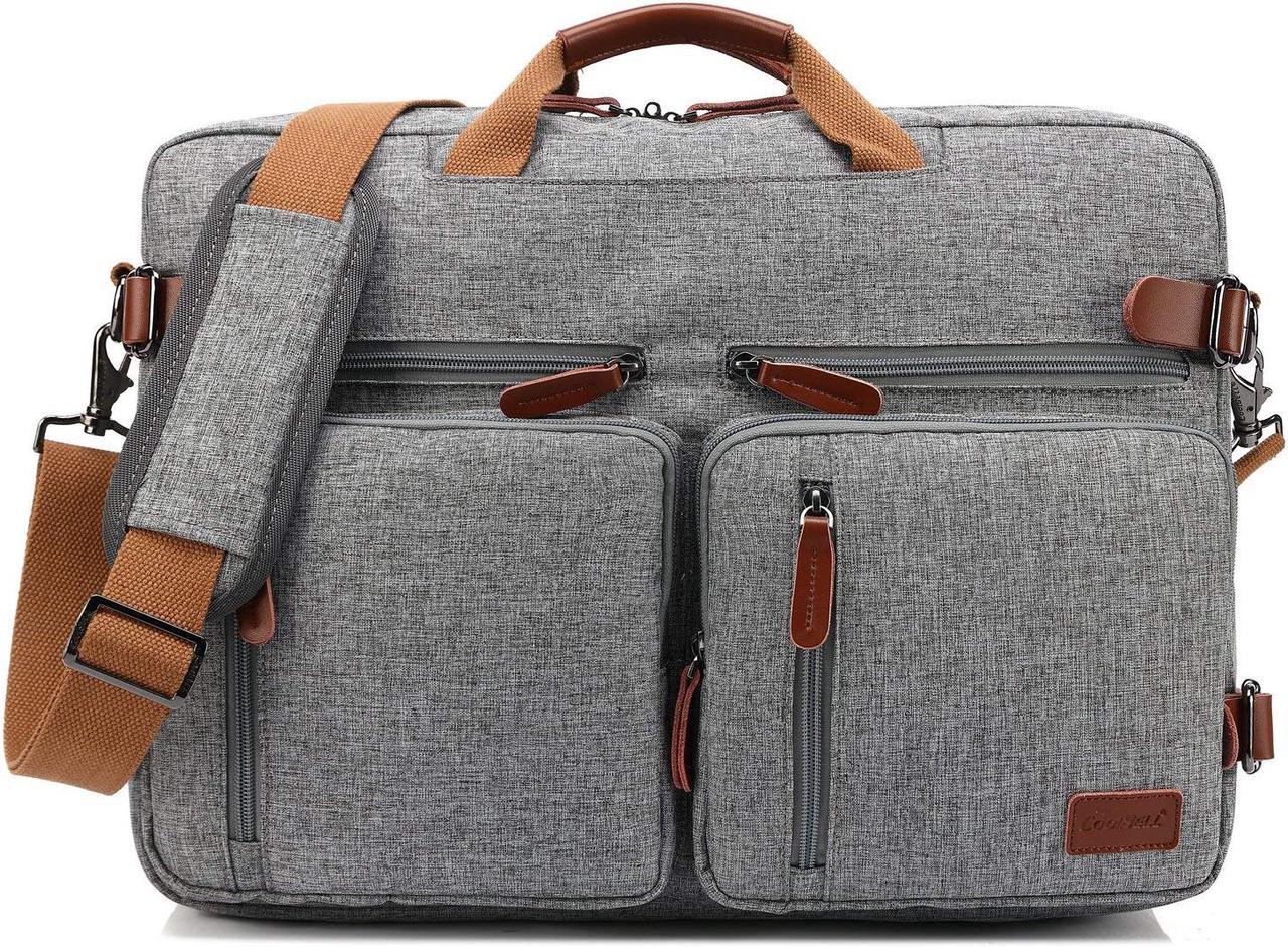 ESTONE Convertible Laptop Backpack Messenger Bag for Men/Women,17.3 Inch Laptop Shoulder Bag Multicompartment Nylon Business Briefcase (Gray)