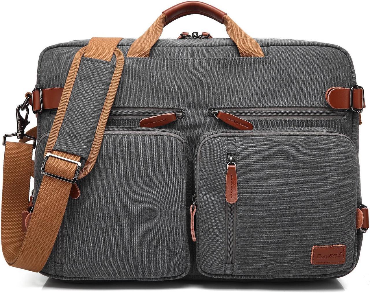 ESTONE Convertible Laptop Backpack Messenger Bag for Men/Women,17.3 Inch Laptop Shoulder Bag Multicompartment Canvas Business Briefcase (Canvas Gray)