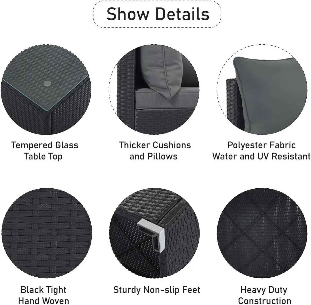Alt view image 3 of 7 - 8-Pieces Outdoor Patio Furniture Sets, Garden Conversation Wicker Sofa Set, Single Sofa Combinable,  Gray Cushions Gray Wicker