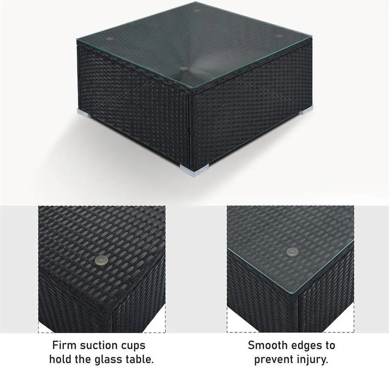 Alt view image 6 of 7 - 8-Pieces Outdoor Patio Furniture Sets, Garden Conversation Wicker Sofa Set, Single Sofa Combinable,  Gray Cushions Gray Wicker