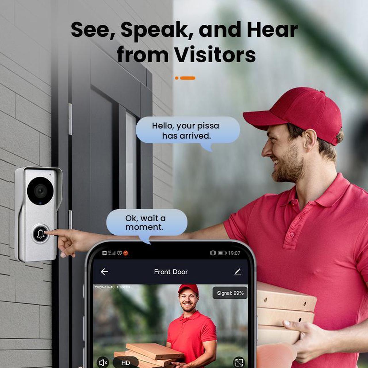 Alt view image 4 of 7 - 7" Screen 1080P 2MP HD Wired WiFi Video Doorbell Intercom System, Remote Phone Tuya APP Control, Support Phone unlock, Video Recording, 2-Way Audio, Motion Detection, IR Camera, 1 doorbell + 1 monitor