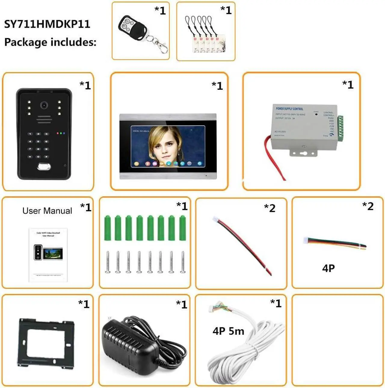 Alt view image 2 of 7 - 7" HD Monitor Wired WiFi Door RFID System Doorbell Home Apartment Video Intercom System, Tuya APP Phone Remote Control Unlocking, Video Recording 2-Way Audio Motion Detection, 1 doorbell + 1 monitor