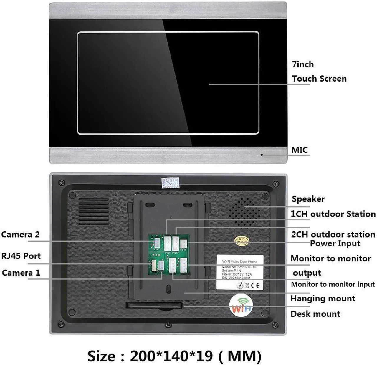 Alt view image 4 of 7 - 7" HD Monitor Wired WiFi Door RFID System Doorbell Home Apartment Video Intercom System, Tuya APP Phone Remote Control Unlocking, Video Recording 2-Way Audio Motion Detection, 1 doorbell + 1 monitor