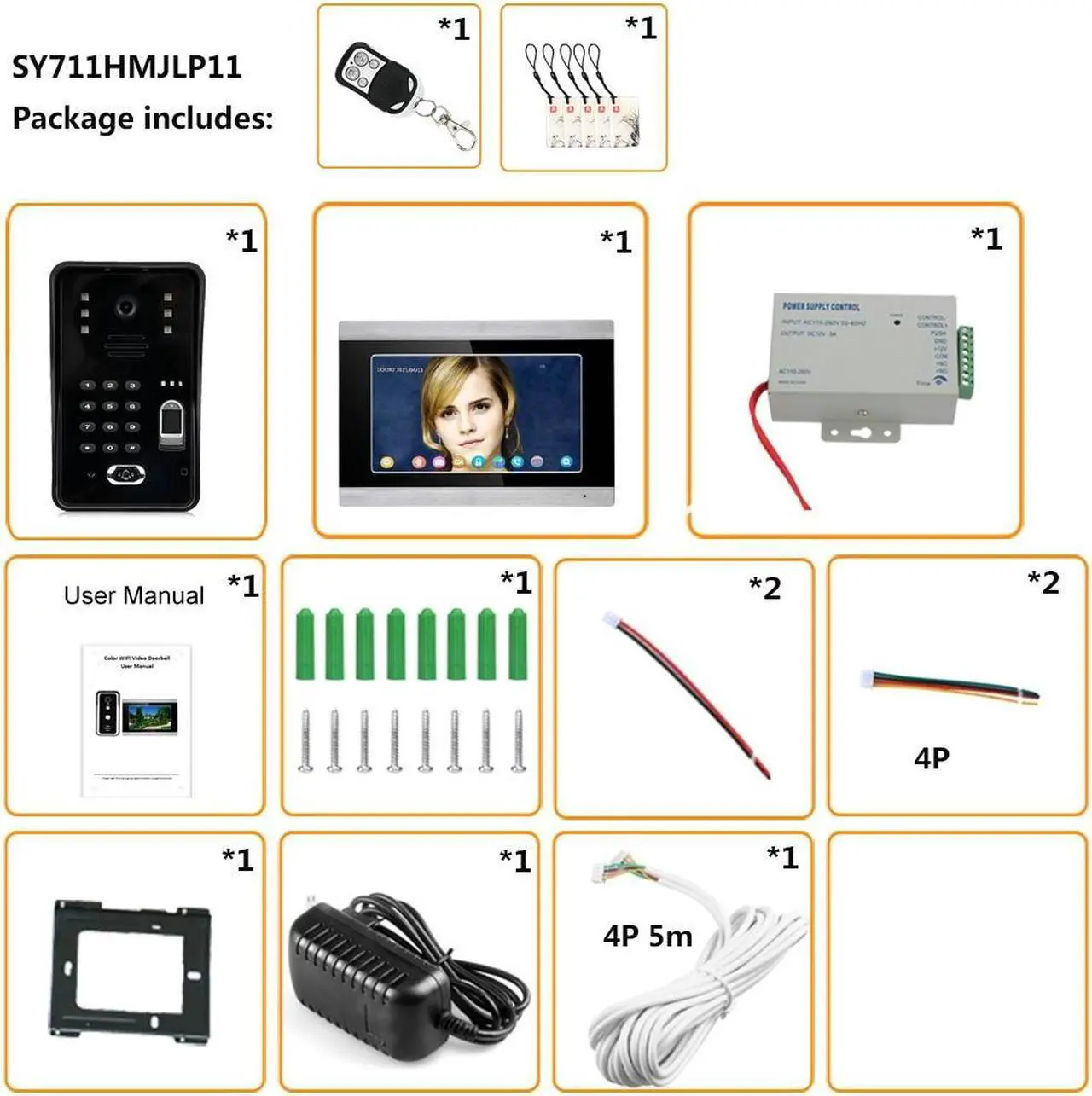 Alt view image 2 of 7 - 7" HD Monitor Wired WiFi Door RFID Fingerprint Doorbell Home Video Intercom System, Tuya APP Phone Remote Control Unlocking, Video Recording 2-Way Audio Motion Detection,1 doorbell + 2 monitor