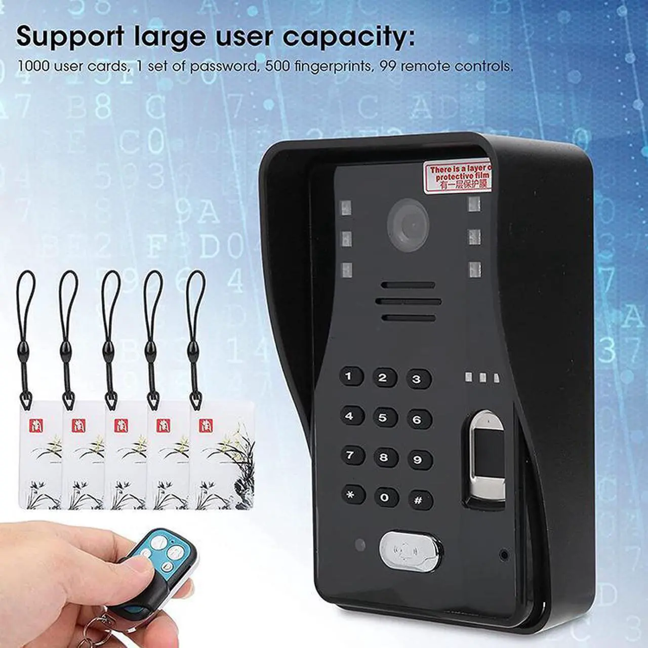 Alt view image 7 of 7 - 7" HD Monitor Wired WiFi Door RFID Fingerprint Doorbell Home Video Intercom System, Tuya APP Phone Remote Control Unlocking, Video Recording 2-Way Audio Motion Detection,1 doorbell + 2 monitor