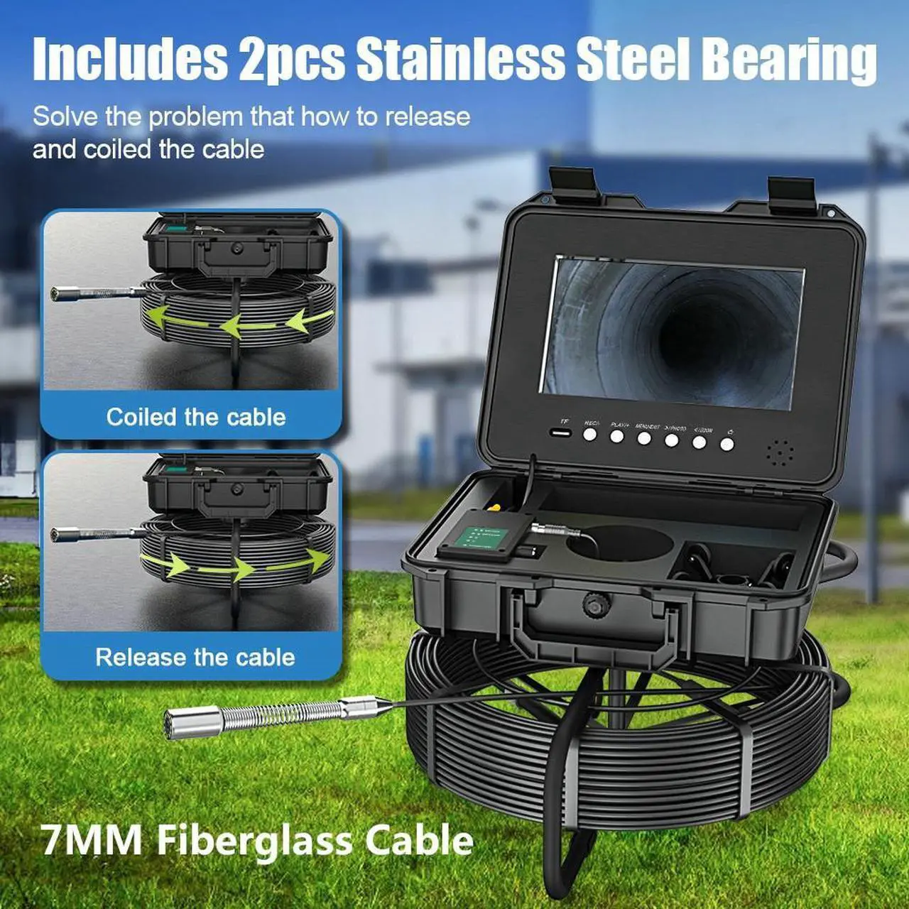 Alt view image 4 of 7 - VisiPower 10" AHD 1080P 2MP Display Screen Pipe Sewer Drain Inspection Video  DVR Video+Audio Recording 5X Image Enlarge Industrial Endoscope Borescope 7mm Cable Length 20m/65ft Camera
