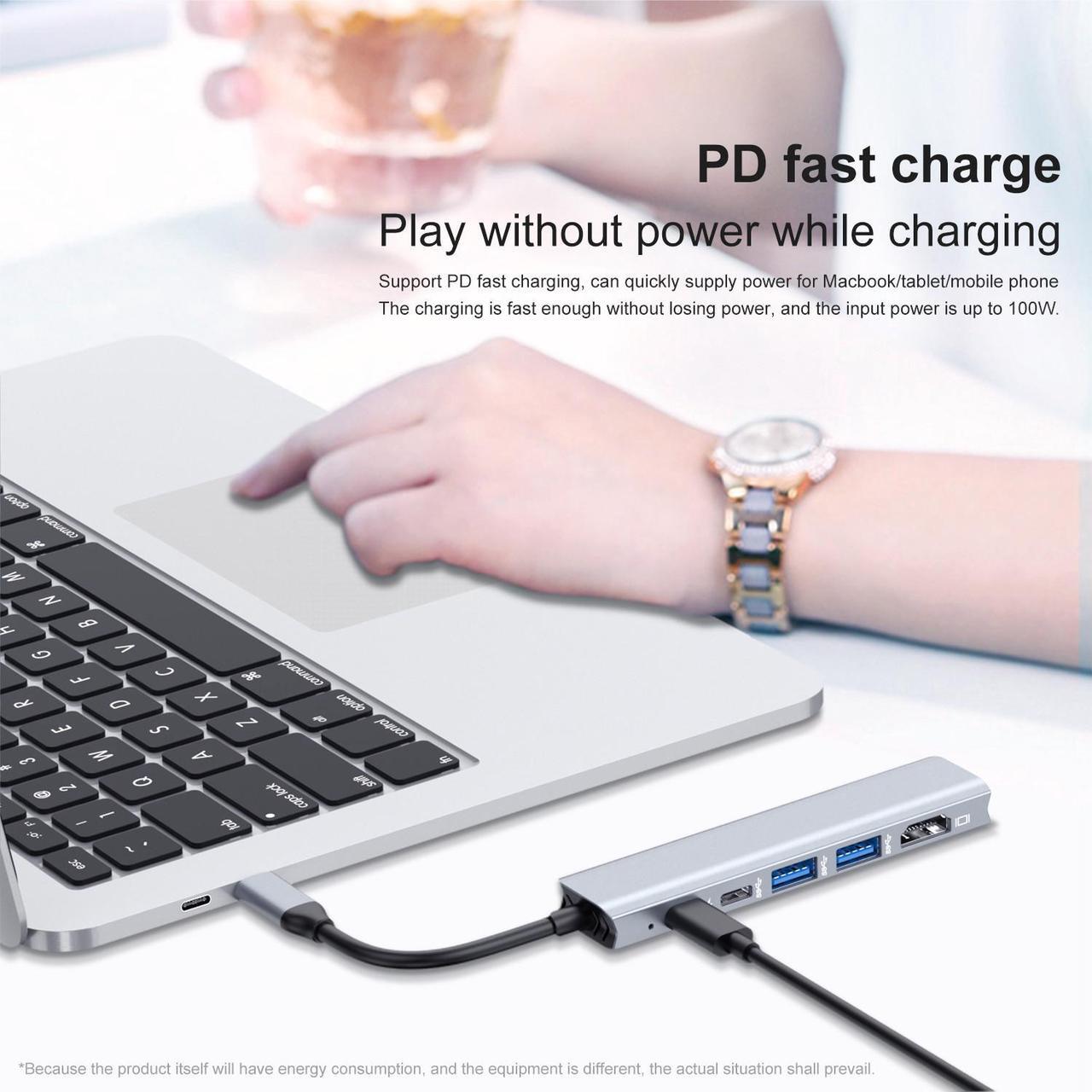 Alt view image 3 of 7 - VisiPower 7-in-1 Mini Type C / USB-C to HDMI 4K@30Hz+ PD Charging&Data, USB3.0*2+Type-c+TF / SD Micro Card Reader, Type-C PC Mobile Phone laptop 7-in-1 Docking Station Extension Hub Converter Adaptor