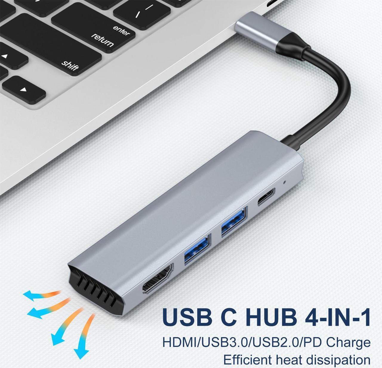 Alt view image 2 of 7 - VisiPower 4 in 1 Type-C  / USB-C to HDMI 4K@30Hz + PD Charging + USB 3.0 + USB 2.0 Extension Adapter Converter, PC Mobile Phone laptop 4-in-1 Docking Station USB Extension Hub Converter Adaptor Cable