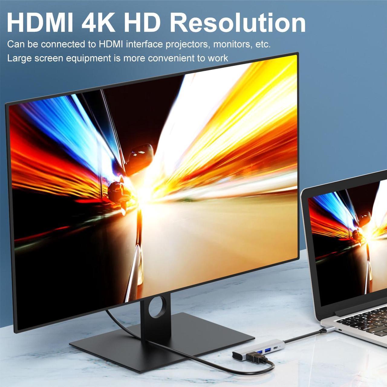 Alt view image 4 of 7 - VisiPower 4 in 1 Type-C  / USB-C to HDMI 4K@30Hz + PD Charging + USB 3.0 + USB 2.0 Extension Adapter Converter, PC Mobile Phone laptop 4-in-1 Docking Station USB Extension Hub Converter Adaptor Cable
