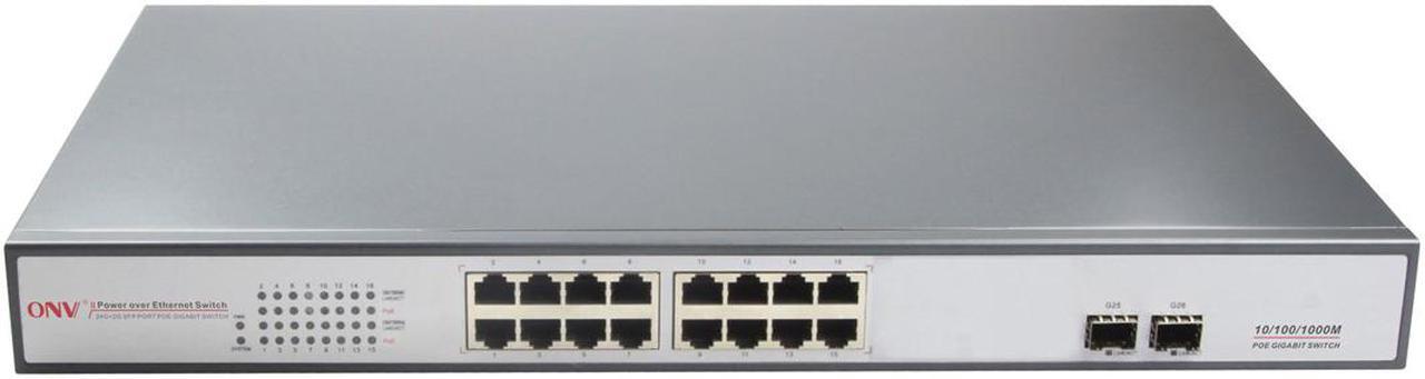 Main image of ONV-POE33016PF-at 18-Port Gigabit PoE Switch with 16 Gigabit PoE Ports and 2 Gigabit Fiber Ports support IEEE 802.3at Standard 30W