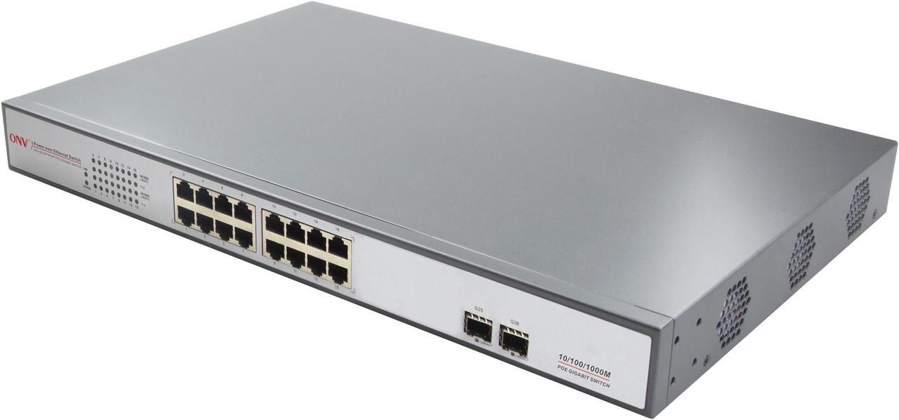 Alt view image 2 of 7 - ONV-POE33016PF-at 18-Port Gigabit PoE Switch with 16 Gigabit PoE Ports and 2 Gigabit Fiber Ports support IEEE 802.3at Standard 30W
