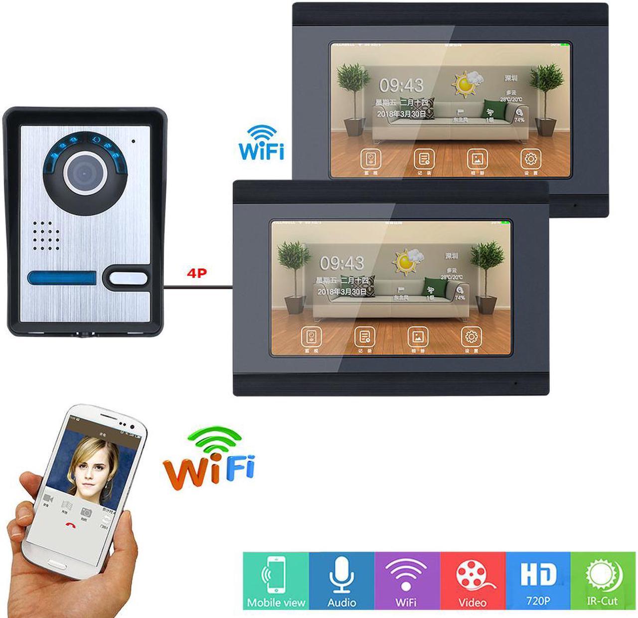 7 inch 2 Monitors Wired /Wireless Wifi Video Door Phone Doorbell Intercom System with  IR-CUT HD 1000TVL Wired Camera Night Vision,Support Remote APP