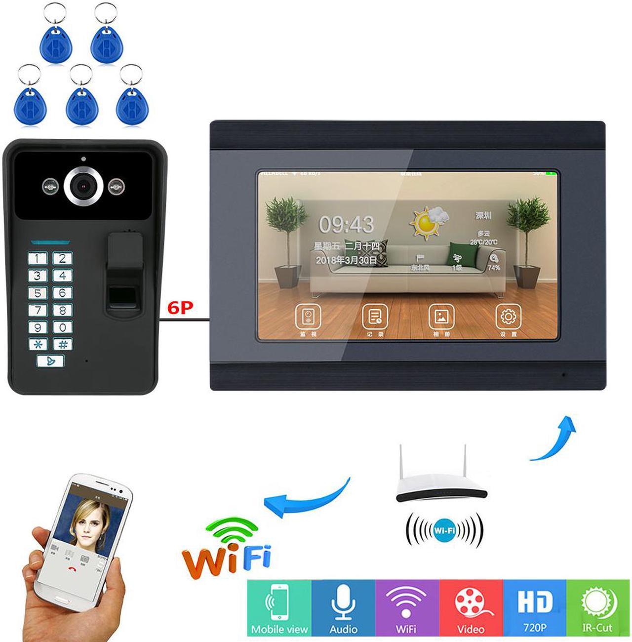 7inch TFT LCD Wired / Wireless Wifi Fingerprint RFID Password Video Door Phone Doorbell with IR-CUT 1000TVL Wired Camera Night Vision Remote APP