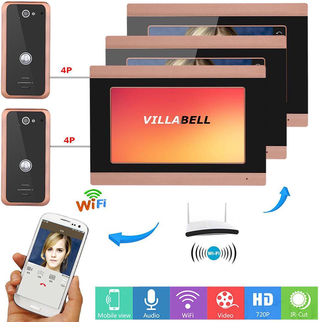 7inch TFT LCD 3 Monitors Wired Wifi Video Door Phone Doorbell Intercom Remote APP  with 2X 1000TVL Wired Camera