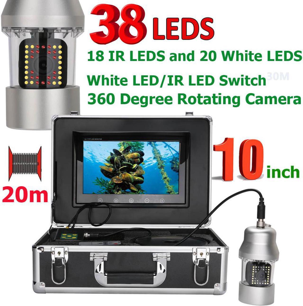 10 Inch 50m Underwater Fishing Video Camera Fish Finder IP68 Waterproof 38 LEDs 360 Degree Rotating Camera