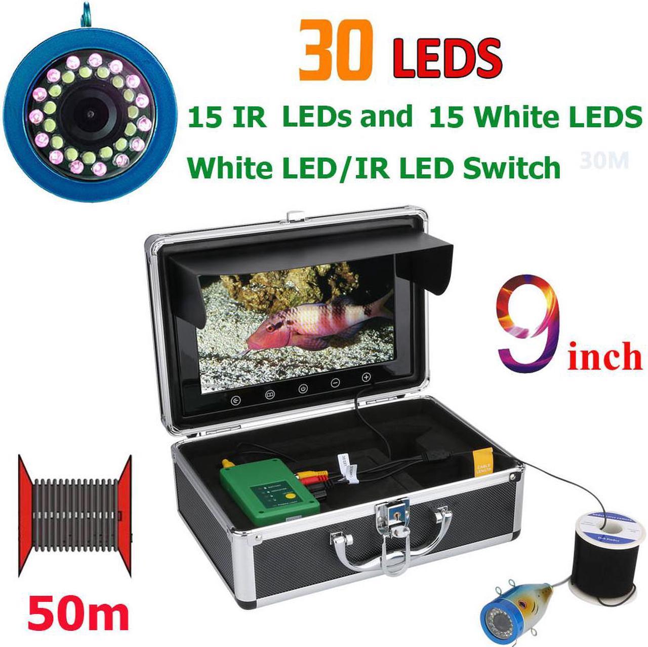 VisiPower 9 Inch 1000TVL Fish Finder Underwater Fishing Camera 15pcs White  LEDs + 15pcs Infrared Lamp For Ice/Sea/River Fishing , Cable Length 50m/164ft