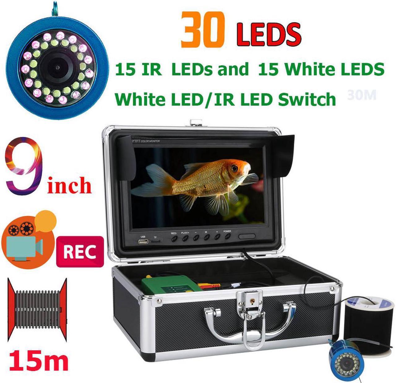 VisiPower 9 Inch DVR Video Recorder 1000TVL Fish Finder Underwater Fishing Camera 15pcs White  LEDs + 15pcs Infrared Lamp For Ice/Sea/River Fishing, Cable Length 15m/49ft