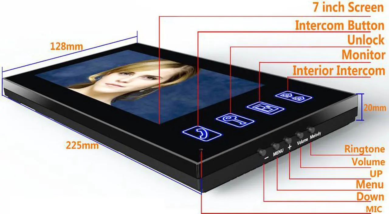 Alt view image 2 of 7 - 4 Units Apartment Doorbell, 7" LCD Monitor Wired Door RFID Multi-family Doorbell Home Apartment Video Intercom System, Monitor Control Unlocking, 2-Way Audio for Home Apartment, 1 doorbell + 4 monitor