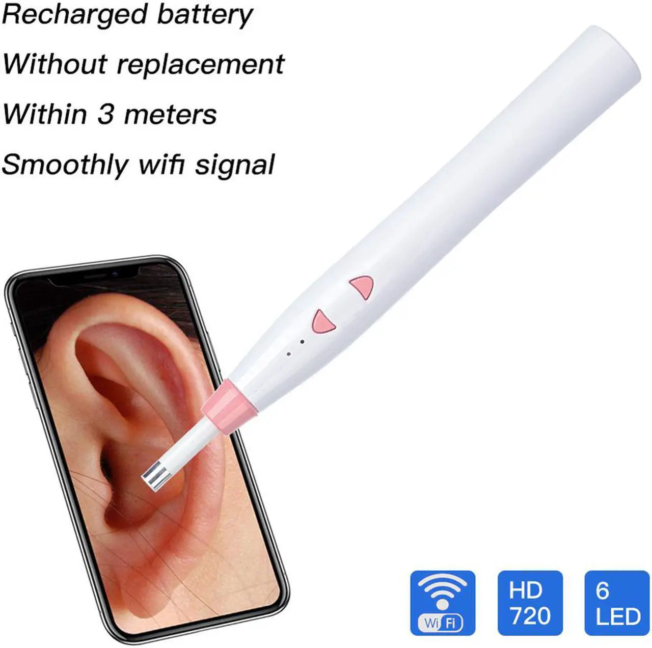 Alt view image 5 of 7 - Wireless Ear Cleaning Endoscope 6 LED Digital Ear Otoscope Inspection Camera 1.0MP  for iPhone Android, iPad ,IOS PC