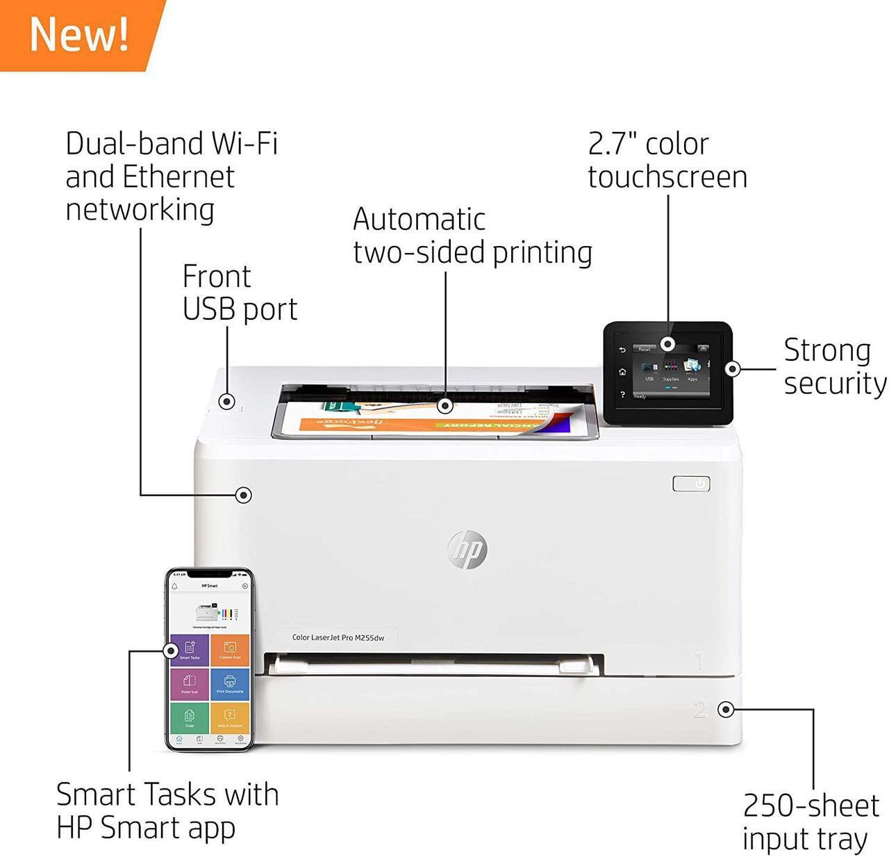 Alt view image 5 of 6 - HP Color Laserjet Pro M255dw Wireless Laser Printer, Remote Mobile Print, Duplex Printing (7KW64A), White, One Size (7KW64A#BGJ) (Renewed)