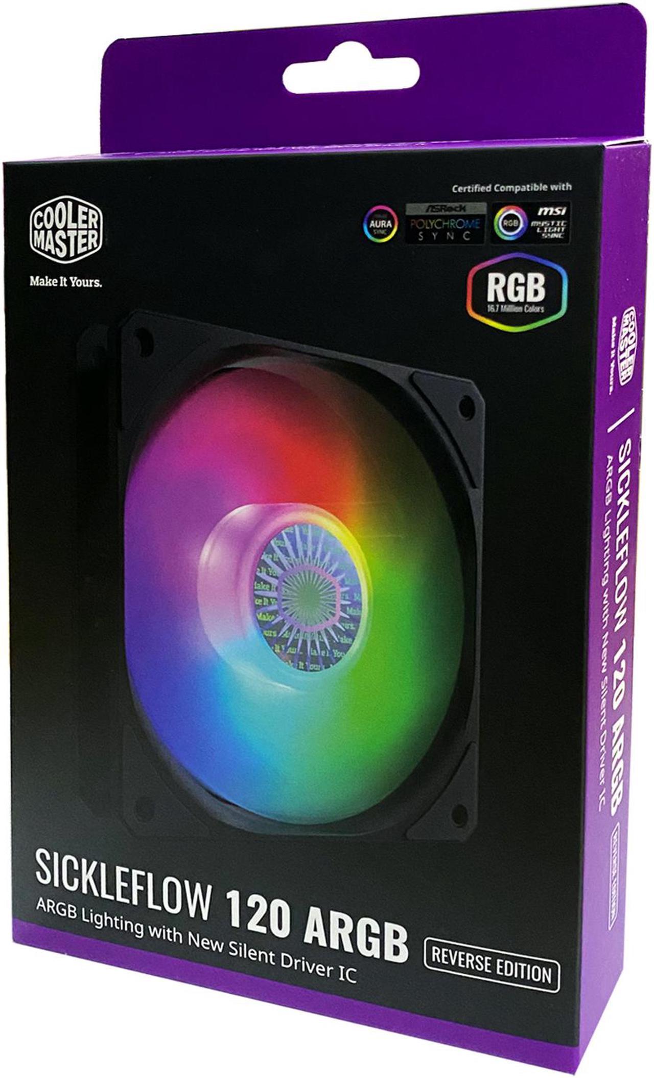 Cooler Master SickleFlow 120 V2 ARGB (Reverse Edition) - For Push-Pull CPU Cooler Setup as Exhaust Fan - Addressable RGB Square Frame Fan, Air Balance Curve Blade Design, Sealed Bearing, PWM Control