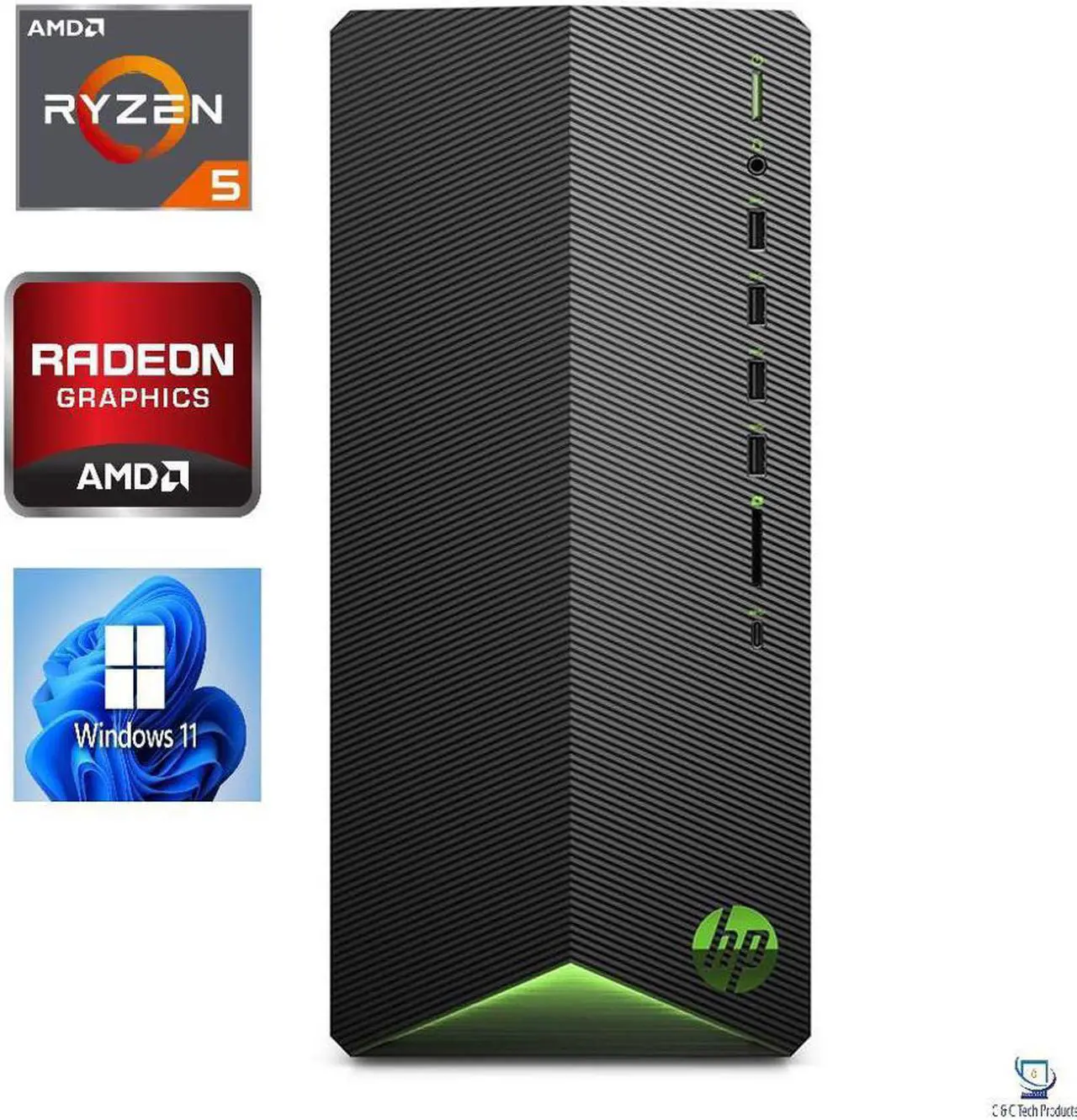 Main image of HP Pavilion Gaming Tower, AMD Ryzen 5 5600G Processor,16GB DDR4,1TB SSD, 4GB AMD Radeon RX 5500,Wifi-AC,Bluetooth,USB,HDMI,DisplayPort, Windows 11 Home