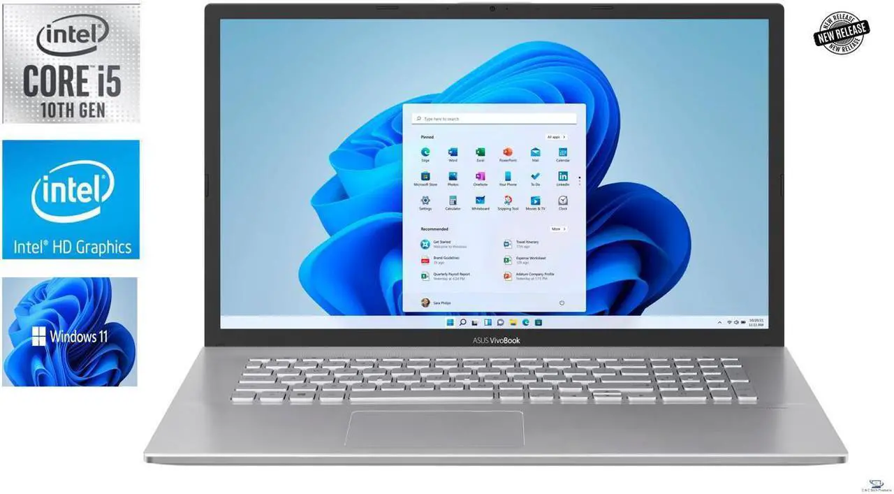 Main image of NEW ASUS Vivobook 17.3" HD+ LED Notebook,10th Gen Intel Core i5-1035G1 Processor,12GB DDR4,256GB SSD,Intel HD Graphics,Wifi-AC,Bluetooth,USB,HDMI,Windows 11 Pro