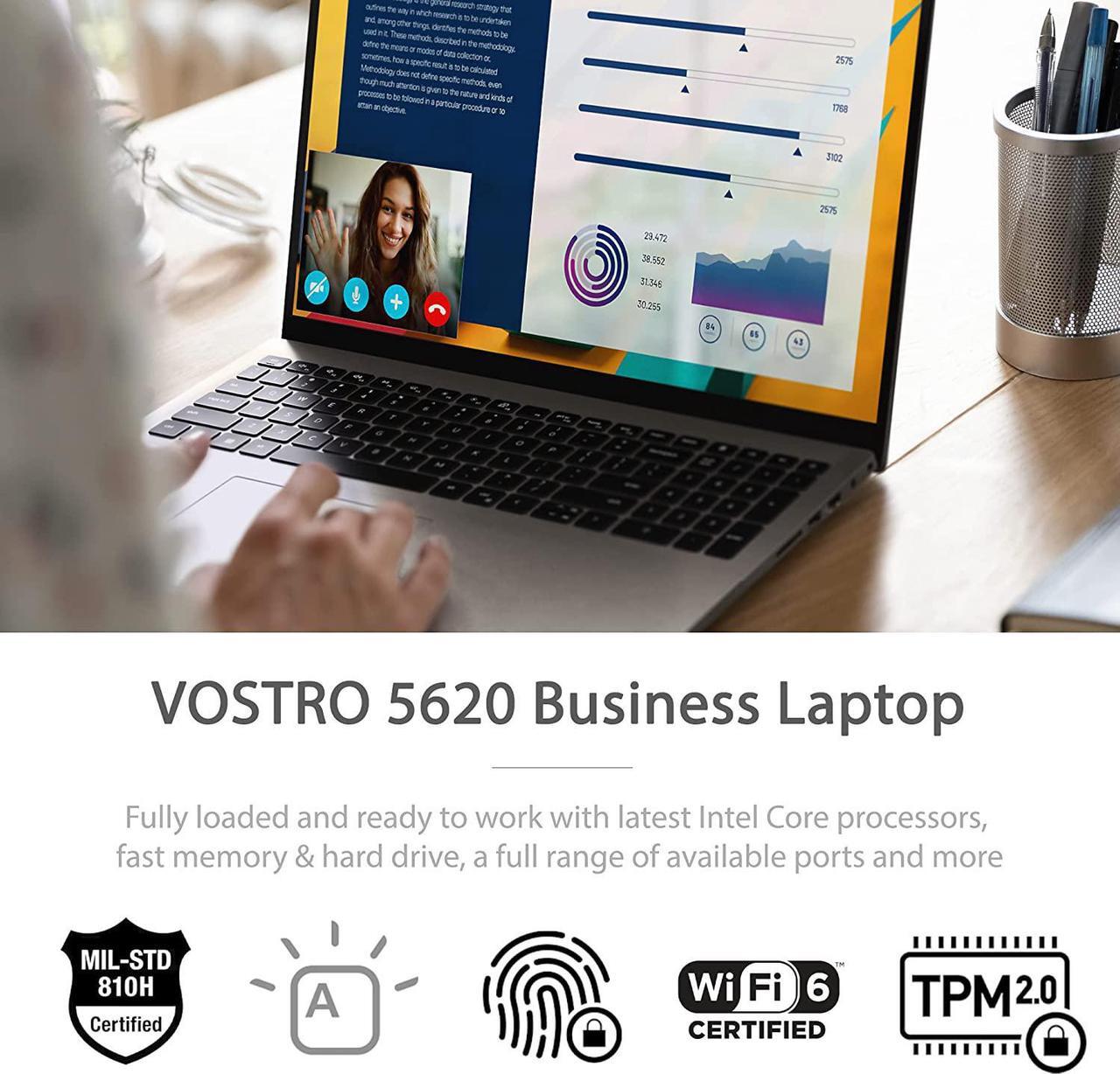 Alt view image 3 of 6 - Dell Vostro 5620 16" Full HD+ 1920 x 1200 Business Notebook,12th Gen Intel Core i7-1260P Processor,64GB DDR4,256GB SSD,Intel Iris Xe Graphics,Wifi-AX,Bluetooth,HDMI,USB Type-C Display,Windows 11 Pro