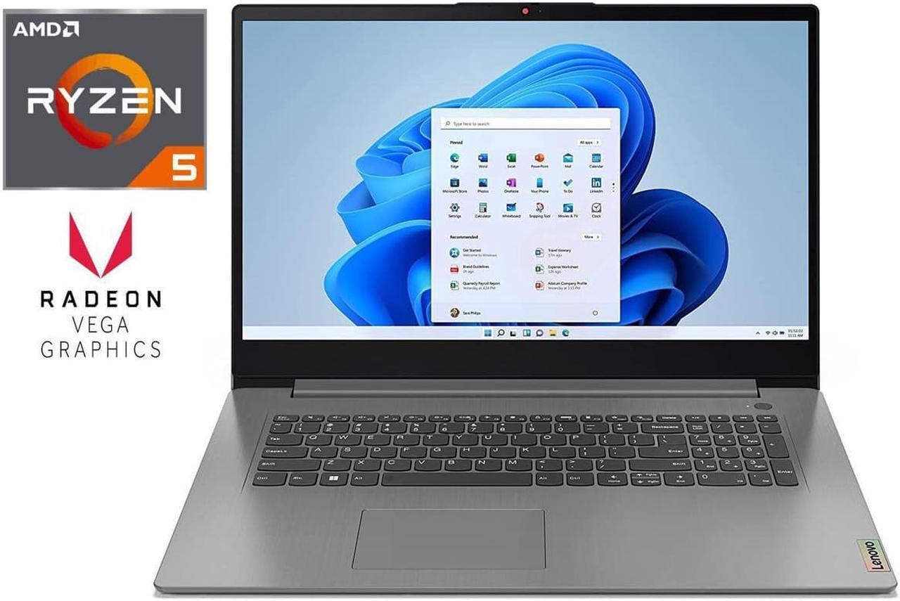 Main image of Lenovo IdeaPad 3 17.3" Full HD (1920 x 1080) Laptop,AMD Ryzen 5 5625U 6-Core Processor,8GB DDR4 RAM,512GB SSD,AMD Radeon Graphics,Wifi-AX,Bluetooth,Windows 11 Pro