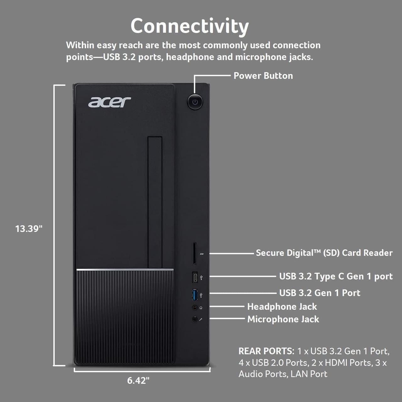 Alt view image 2 of 4 - Acer Aspire Desktop|14th Gen Intel Core i5-14400 Processor|8GB DDR5|4TB SSD|Wi-Fi 6|Bluetooth|Intel UHD Graphics|2 x HDMI|Dual Monitor Capable| Windows 11 Pro