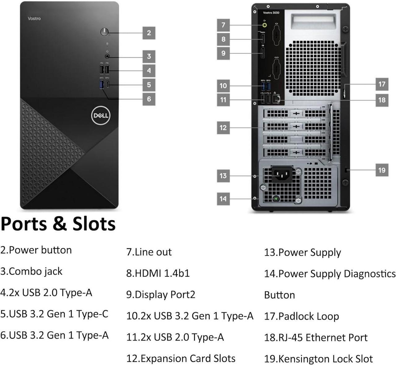 Alt view image 4 of 6 - Dell Vostro 3030 Desktop,Intel Core i5-14400 10-Core Processor,32GB DDR5,512GB SSD,Intel UHD Graphics,Wifi-AX,Dual Monitor Capable,Windows 11 Pro