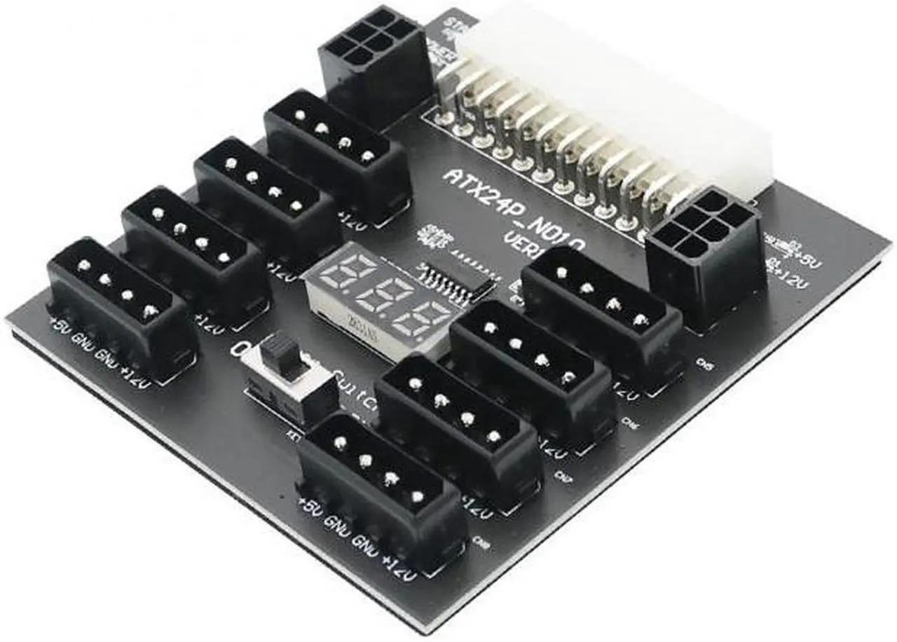 Alt view image 3 of 7 - Jimier ATX PSU Server Power Board 24Pin to IDE 8x 4Pin +2x 6Pin Power Supply Board for CHIA ETH BTC Mining Miner