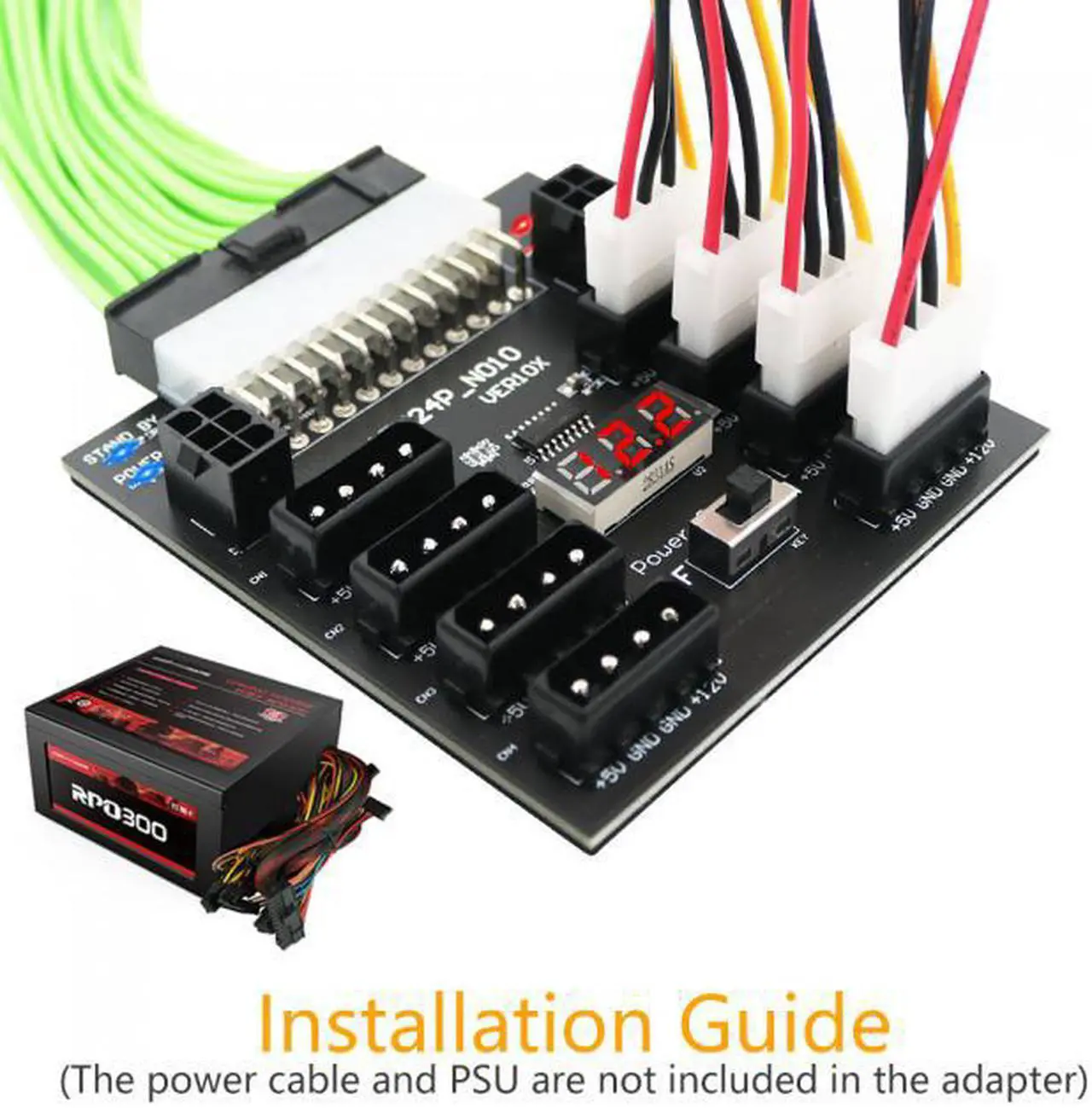 Main image of Jimier ATX PSU Server Power Board 24Pin to IDE 8x 4Pin +2x 6Pin Power Supply Board for CHIA ETH BTC Mining Miner