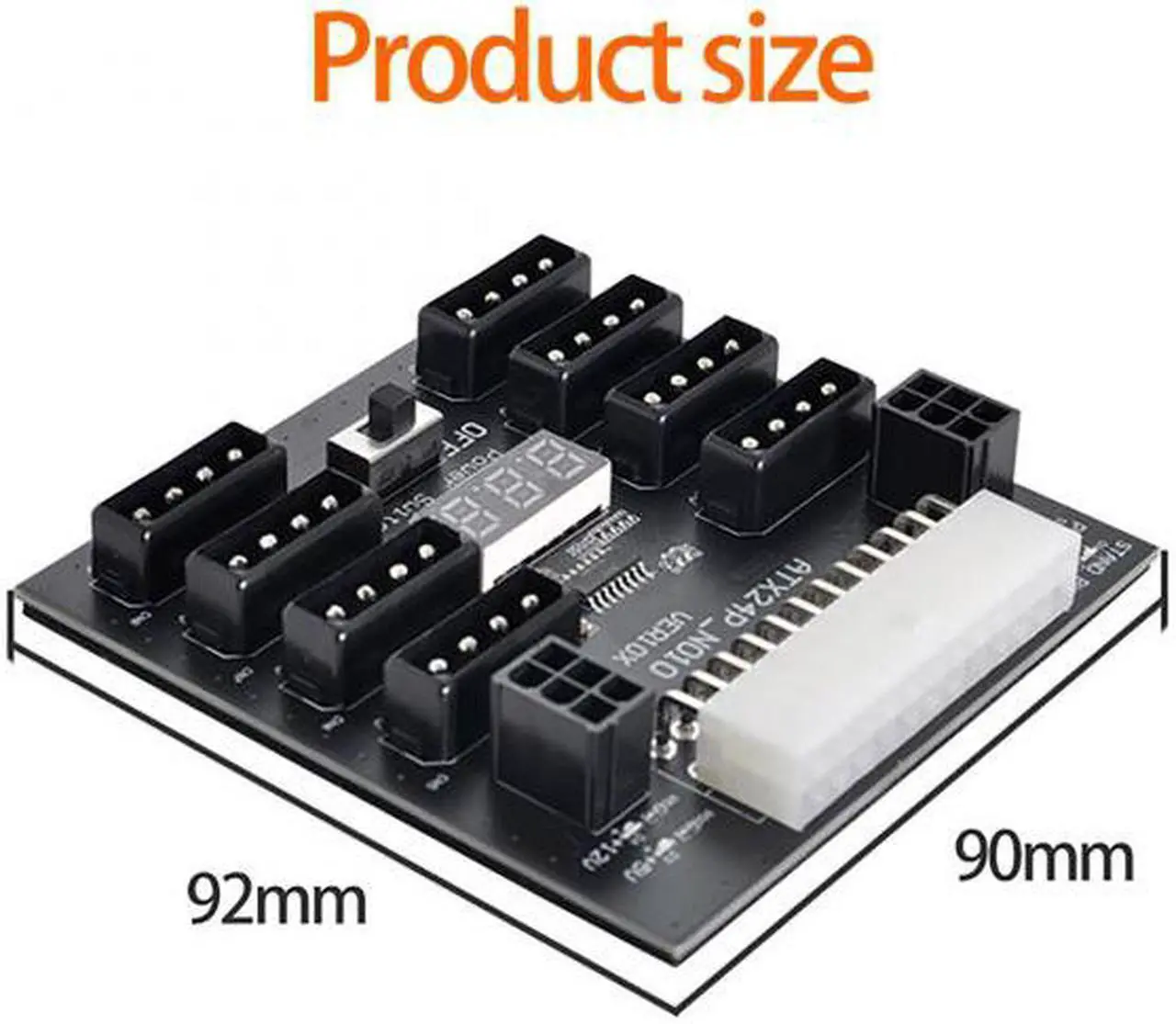 Alt view image 2 of 7 - Jimier ATX PSU Server Power Board 24Pin to IDE 8x 4Pin +2x 6Pin Power Supply Board for CHIA ETH BTC Mining Miner