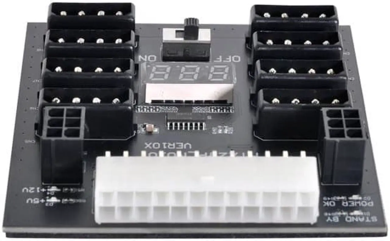 Alt view image 7 of 7 - Jimier ATX PSU Server Power Board 24Pin to IDE 8x 4Pin +2x 6Pin Power Supply Board for CHIA ETH BTC Mining Miner