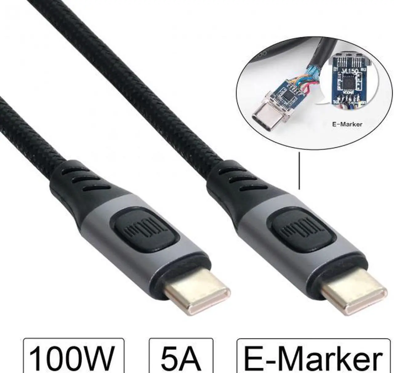 Alt view image 4 of 7 - CY Type-C USB-C Male to Male USB 2.0 Version Data Cable Support E-Marker 100W for Laptop and Phone