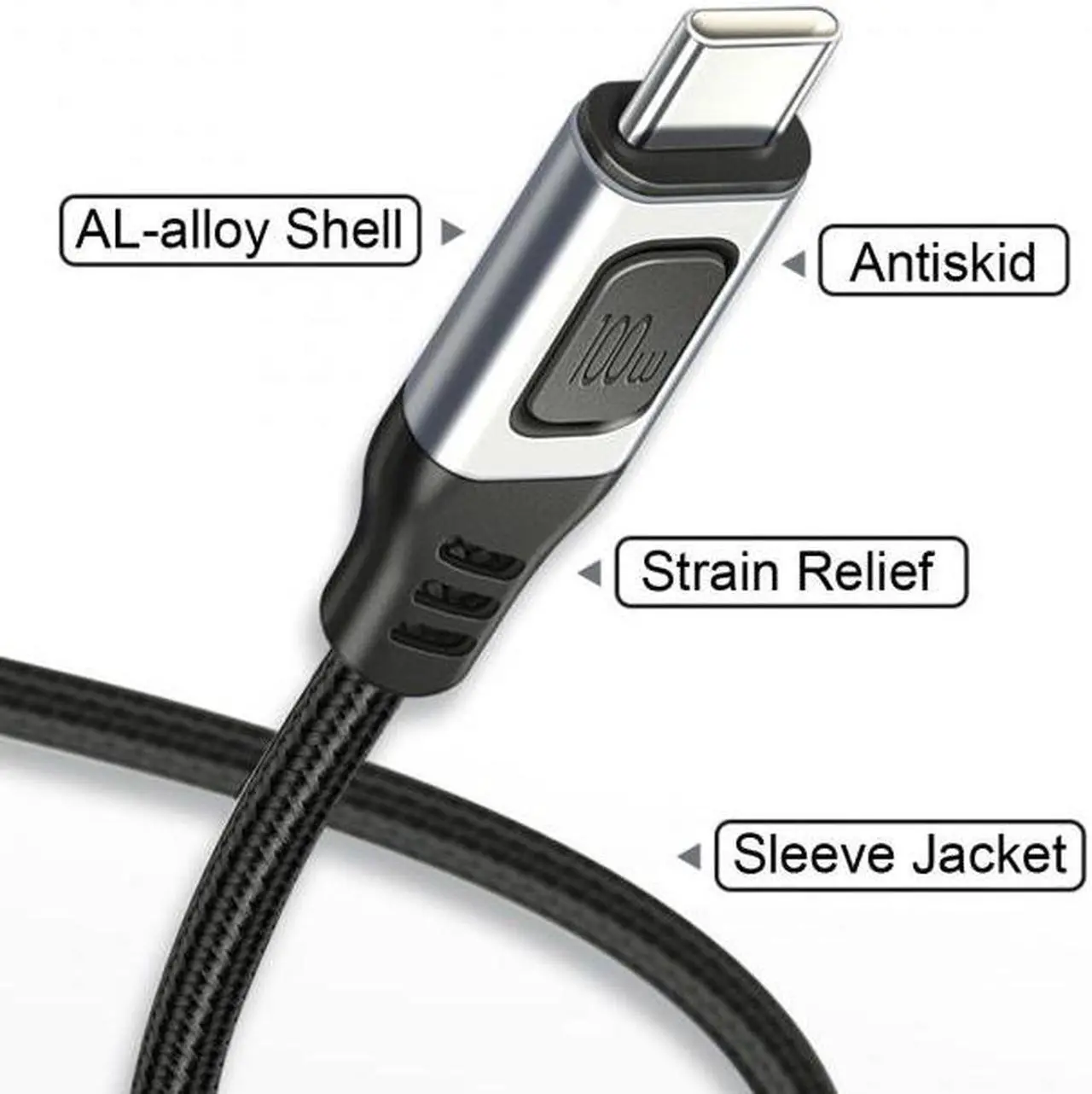Alt view image 5 of 7 - CY Type-C USB-C Male to Male USB 2.0 Version Data Cable Support E-Marker 100W for Laptop and Phone