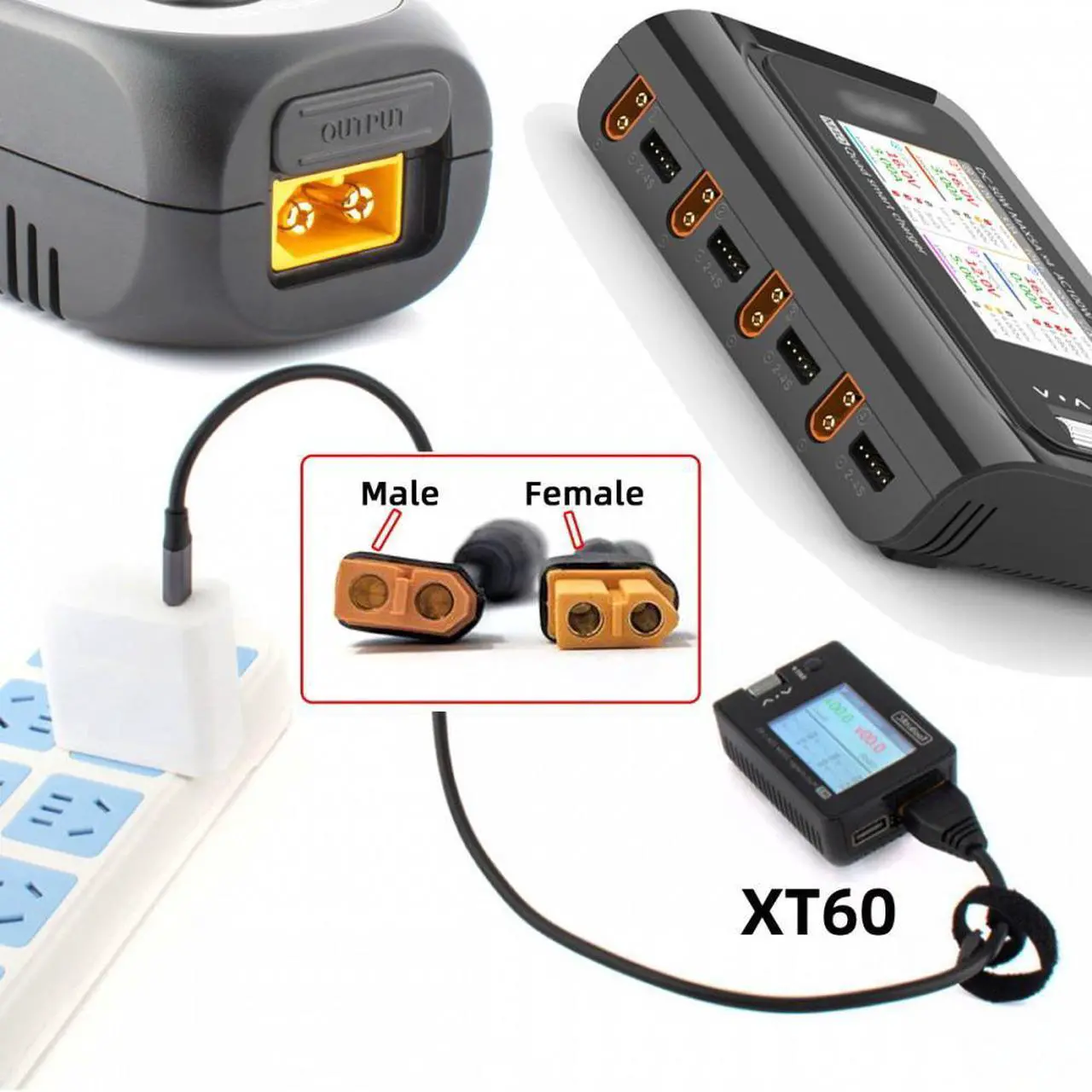Alt view image 4 of 7 - Xiwai XT60 Female SC100 Protocol to Type-C Female Fast Charging Adapter for RC Lipo Battery Quadcopter Multicopter Aeromodelling