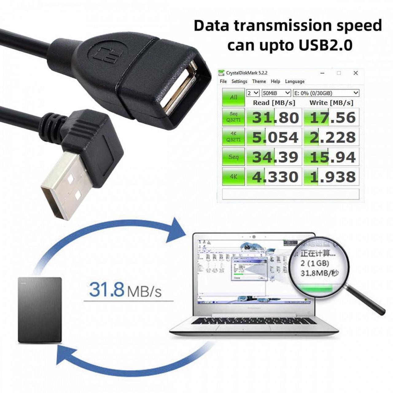 Alt view image 3 of 7 - Xiwai USB 2.0 Type-A Male to USB Female M-F Extension Cable 20cm 90 Degree Up Angled Type