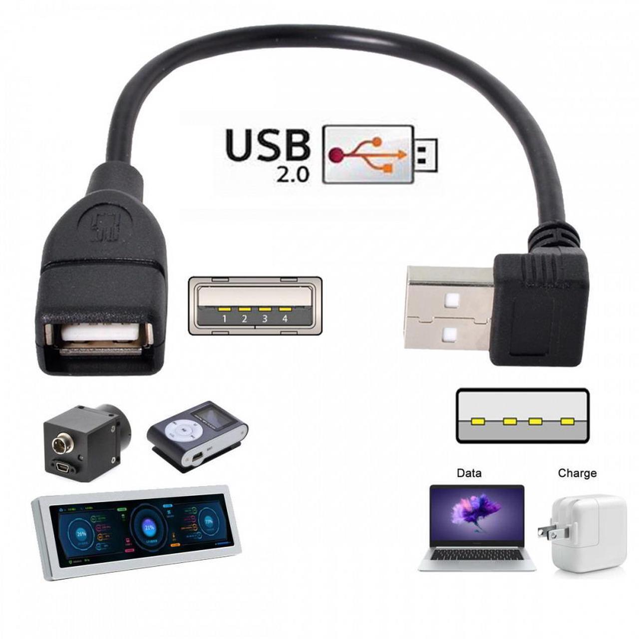 Alt view image 5 of 7 - Xiwai USB 2.0 Type-A Male to USB Female M-F Extension Cable 20cm 90 Degree Up Angled Type
