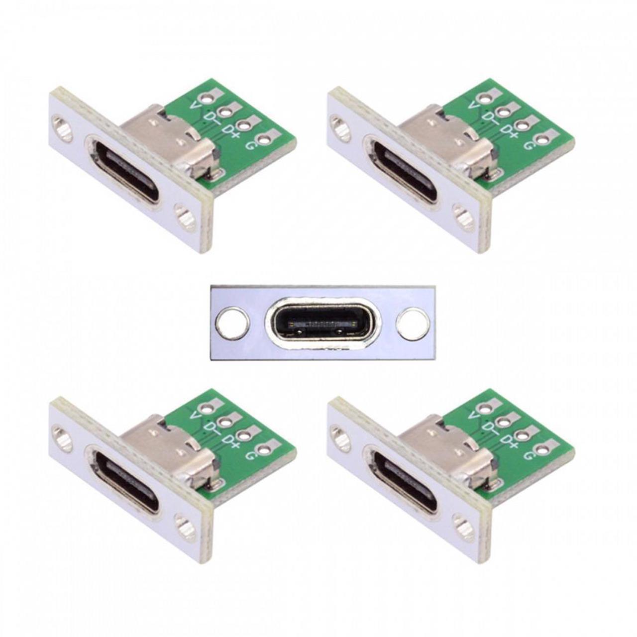 Alt view image 2 of 7 - CY 5pcs/set DIY OEM Type C Female Socket Connector Panel Mount Type with PC Board 24pin USB 2.0 Pinout